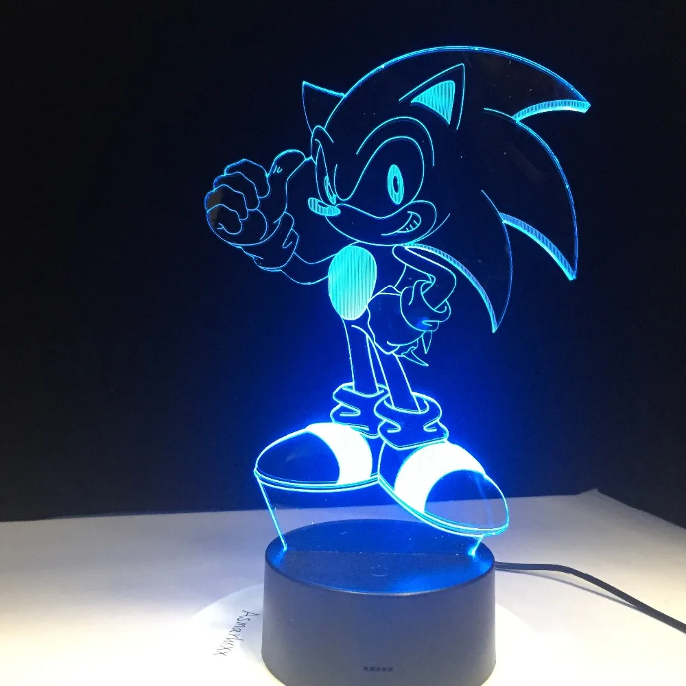 Аниме Sonic The Hedgehog рисунок 3D светодиодный настольная лампа флэш-эффект 7 Красочные акриловые визуальную иллюзию светодиодные фонари USB дети ночник