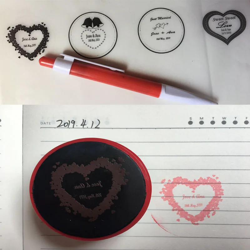 

4CM Loving Heart Personalized Wedding Invitation Stamp Self inking Custom Photosensitive Seal Stamp Initials&Date