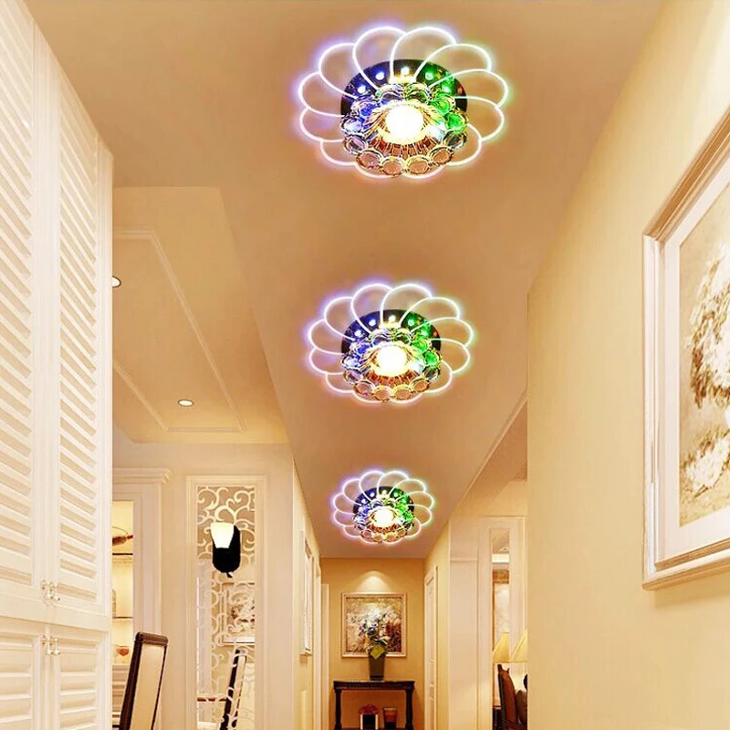 

LumiParty 5W Luxurious Crystal Chandelier LED Ceiling Lamp Colorful Light Flush Mount for Hallway Bedroom Kitchen Decor