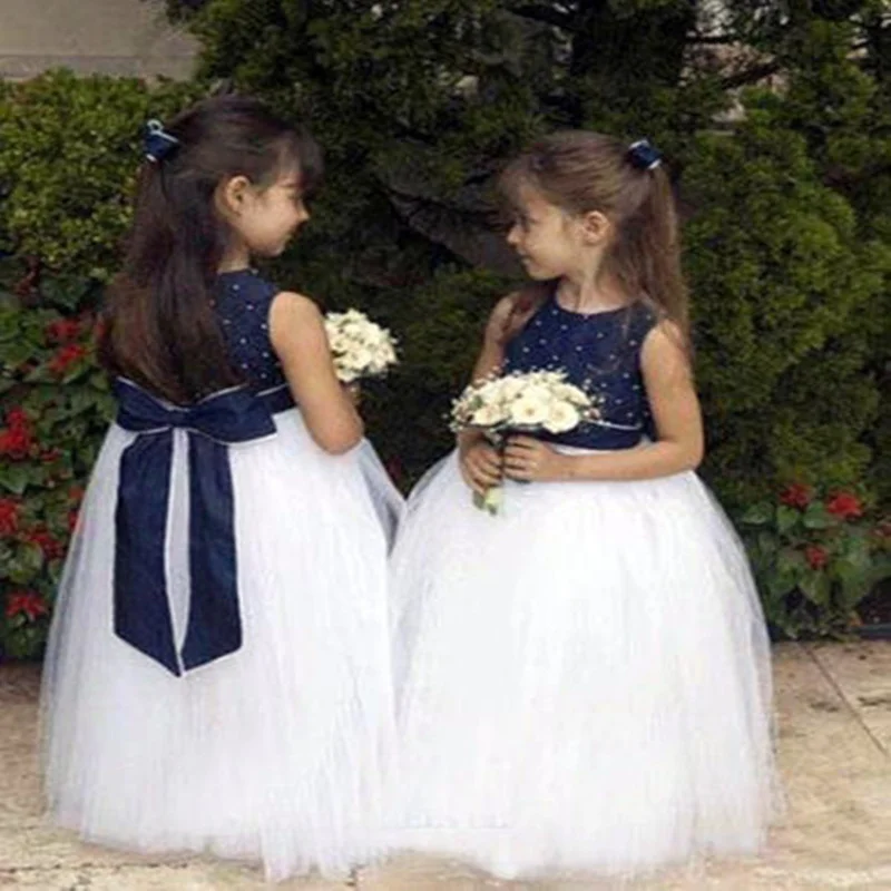 

Cute Gown Blue Tulle Girl Dresses Big Bow Girls Pageant Dress First Communion Dresses