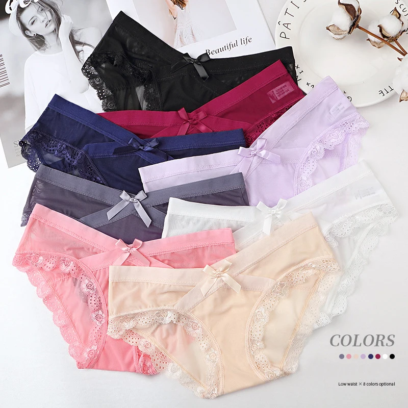 

4 Pieces/lot Low Waist Seamless Women Panties Sexy Lace Briefs Breathable Smooth Pants V015