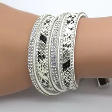 Новые модные очаровательные браслеты для женщин, популярные напечатанные повязки, стразы, кожаные браслеты под змеиную кожу