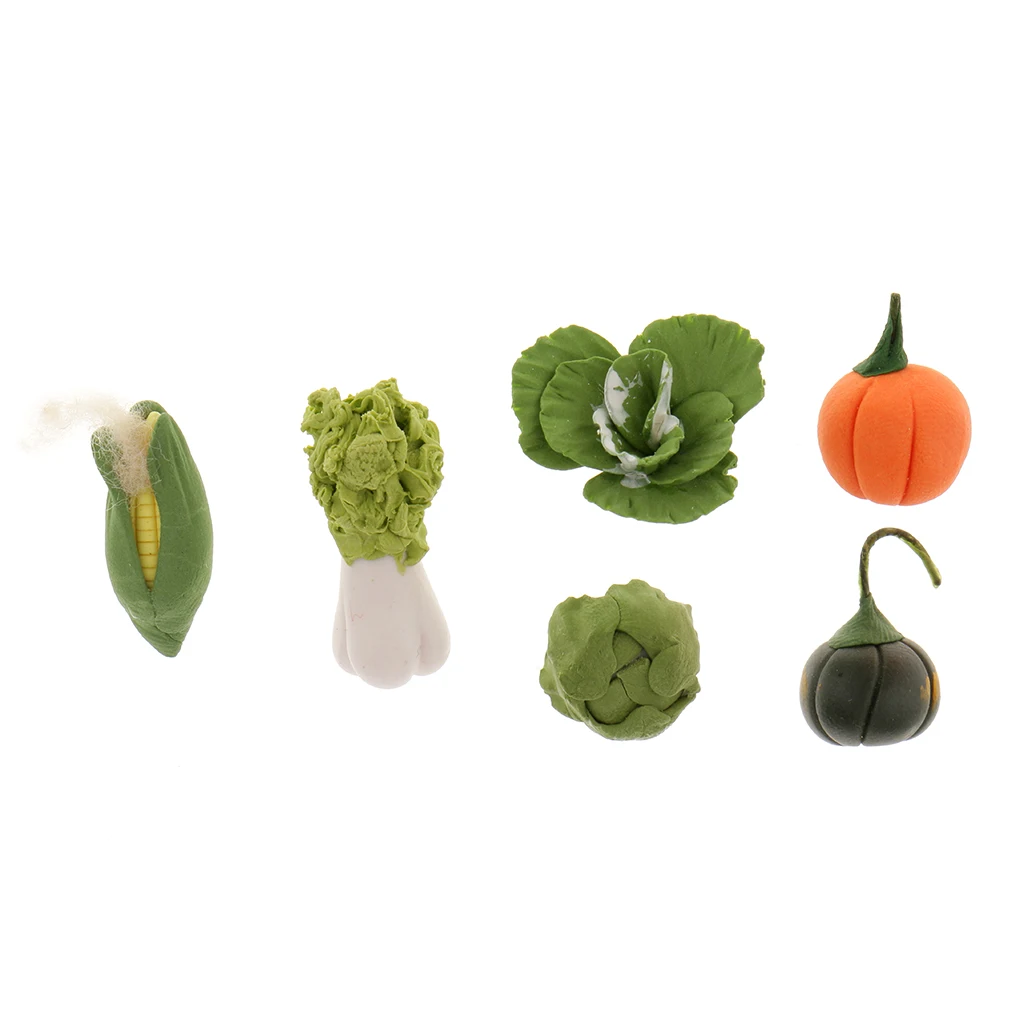 New Arrvals 6pcs Dolls House Miniature 1/12th Scale Clay Vegetables for