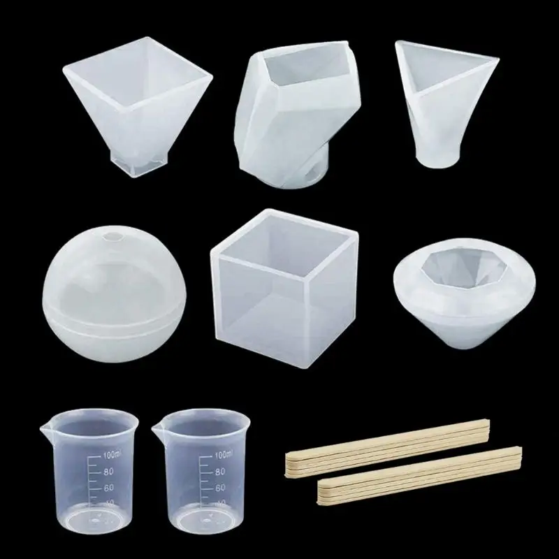 

6 Pack Large Resin Silicone Molds Kit Cube Pyramid Sphere Diamond Resin Molds