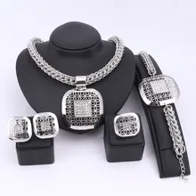 Manera de Los Granos Africanos Joyería Set Exquisito Dubai Plateado Plaza Crystal Jewelry Set Nigeriano Boda Nupcial Bijoux