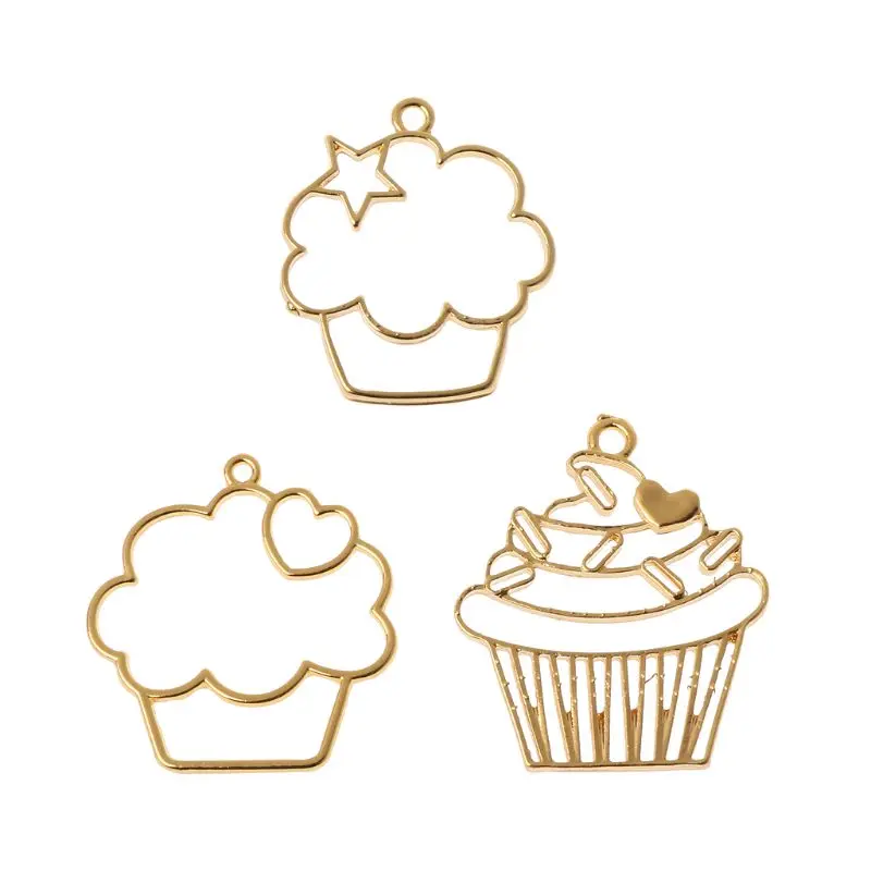 

3Pcs Cake Cup Metal Frame Jewelry Metal Frame Jewelry Accessories Pendant Open Bezel Blank Setting UV Resin Jewelry DIY