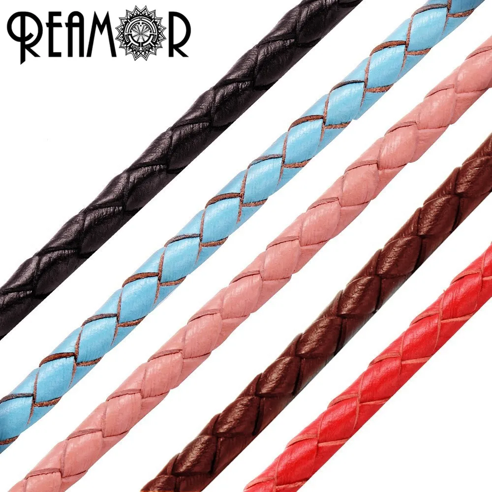 REAMOR New Fashion 4mm Genuine Braided Leather Rope String Chains For
