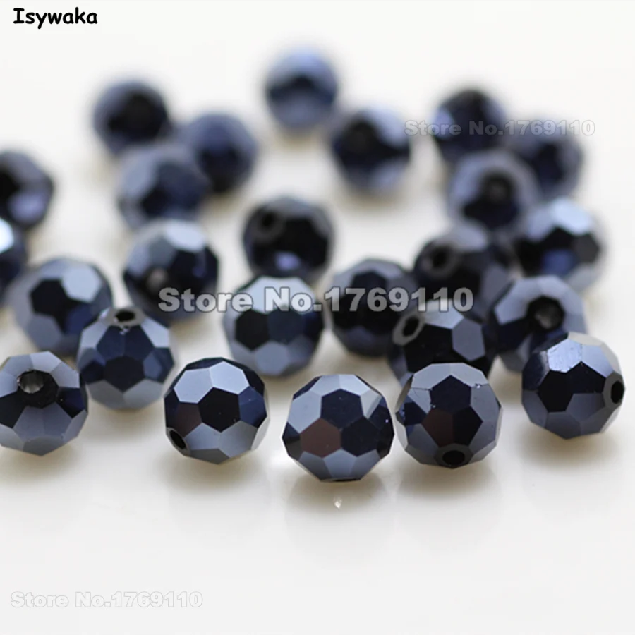 

Isywaka 100pcs Ink Blue Color Round 6mm Faceted Austria Crystal Beads charm Glass Beads Loose Spacer Bead for DIY Jewelry Making