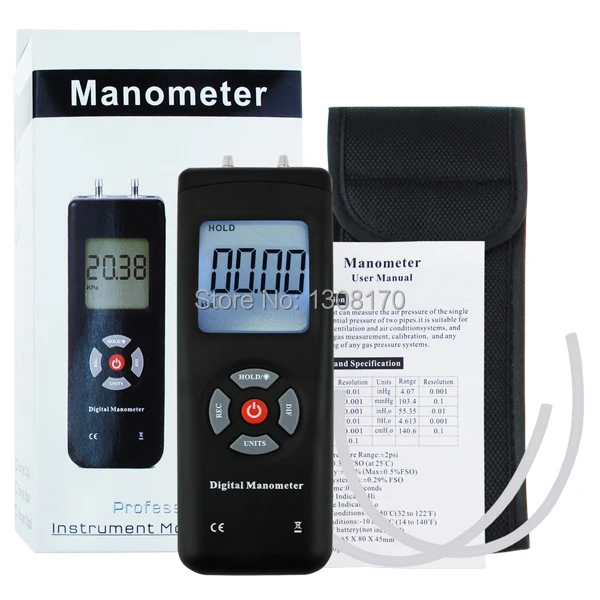 Цифровой портативный манометр ручной воздушный вакуумный/газовый манометр+/-13,78 кПа+/-2PSI, 11 единиц с подсветкой