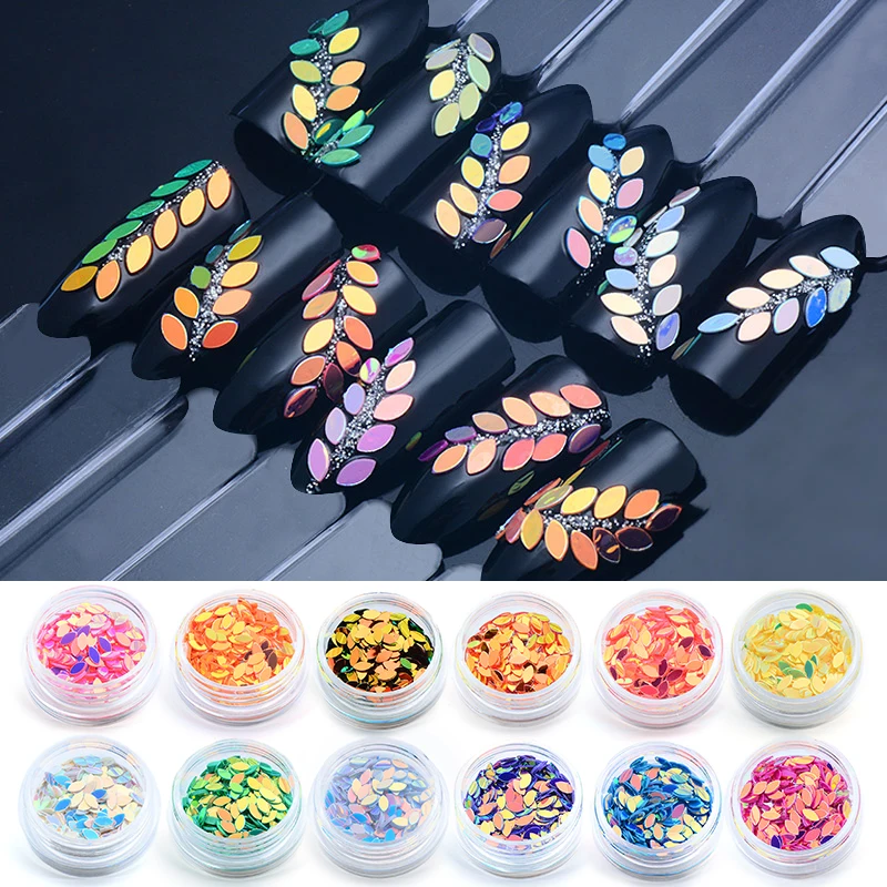 

3 pcs/set Holographic Manicure Nail Flake Leaf Shape Nail Art Sequin Flat Back Nail Art Decoration Laser Nail Design Accessories