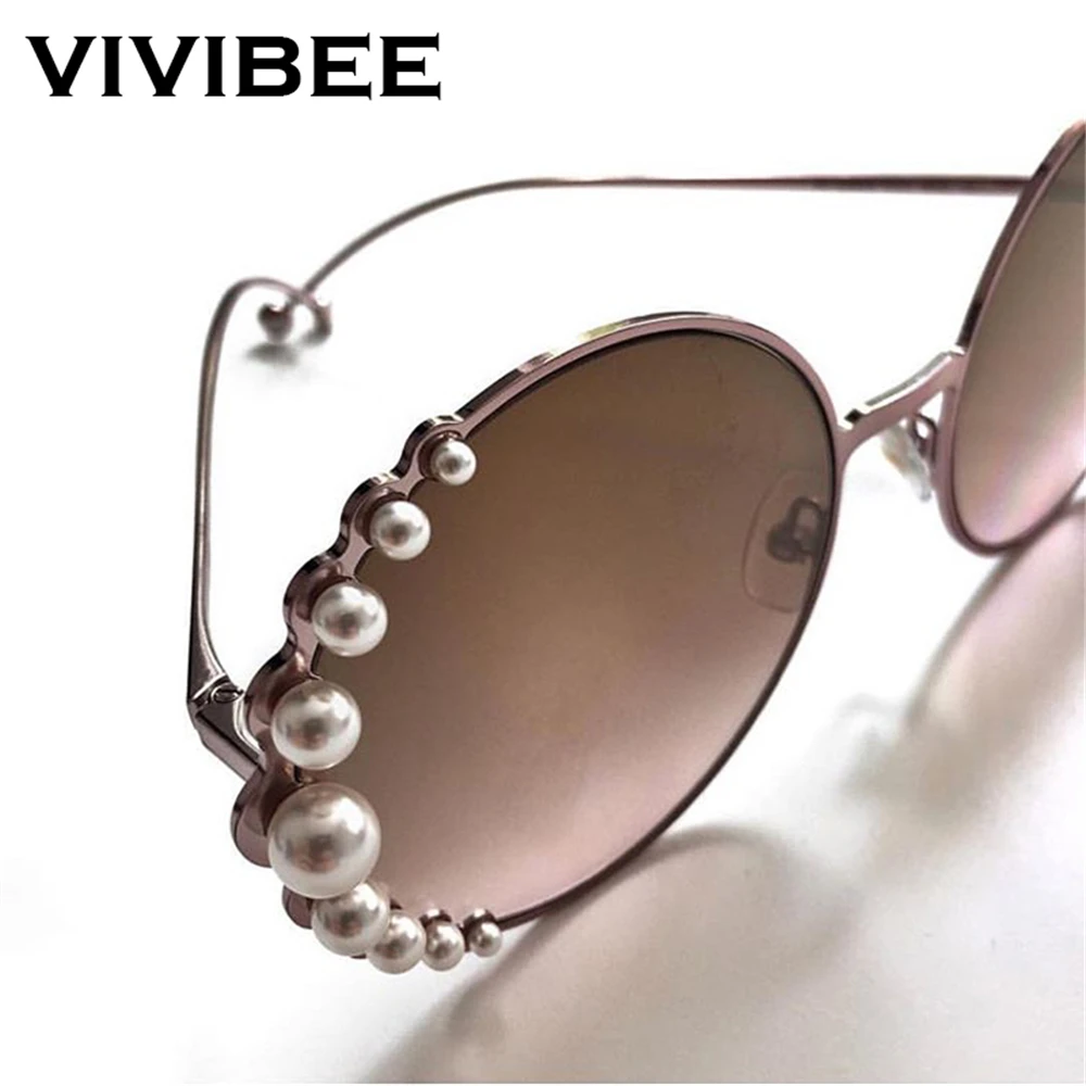 Женские большие солнцезащитные очки VIVIBEE роскошные круглые с жемчугом брендовые
