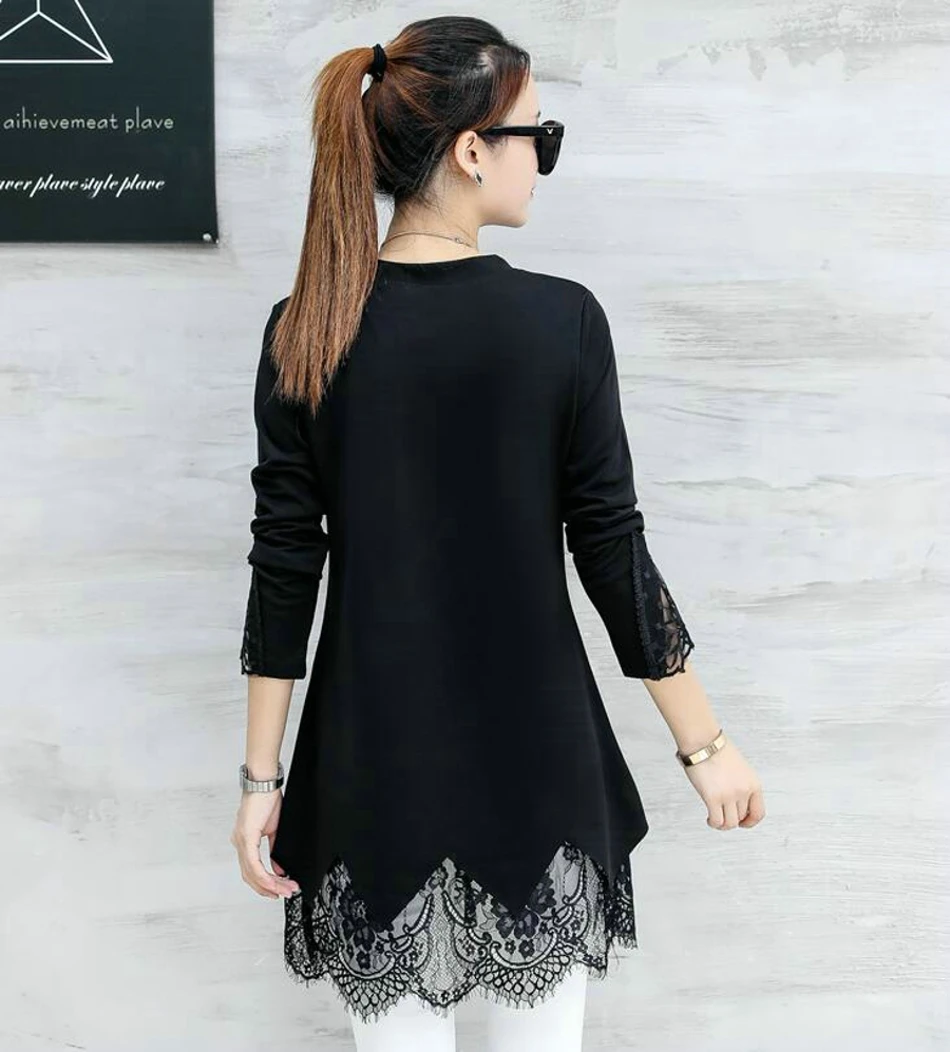 Tunic Plus Size 2018 Spring Autumn Fashion New Womens Long Sleeve Blouse Shirt Black Lace Long Tunic Tops for Women 040214