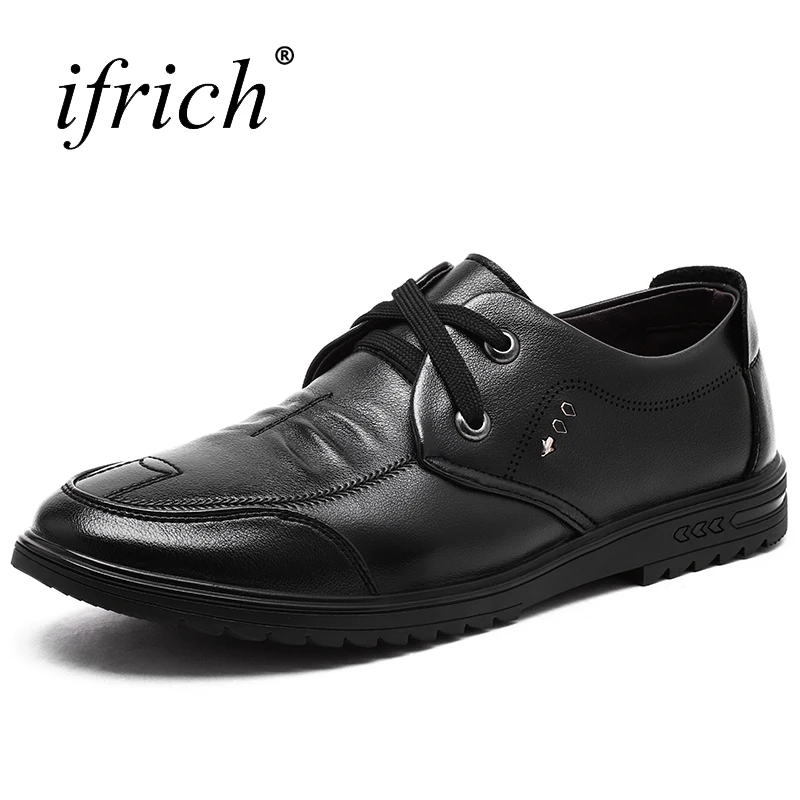 

Ifrich Hot Sell Men Brand Casual Shoes Leather Sneakers Comfortable Men Walking Shoes Black Brown Oxford Shoes Men Cheap