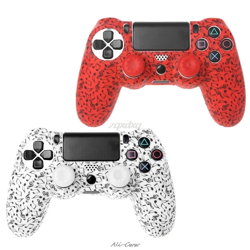 

Musical Note Print Silicone Gamepad Cover Case + 2 Caps Kit For PS4 Controller July 801 Drop ship