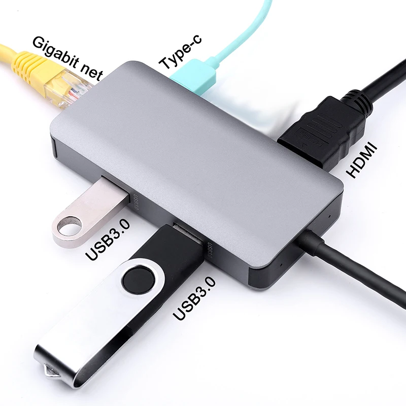 

7in1 USB Hub Type-C to HDMI USB 3.0 TF/SD Card Reader Gigabit Ethernet Thunderbolt Hi-Speed USB Hub Splitter Adapter CH-7001