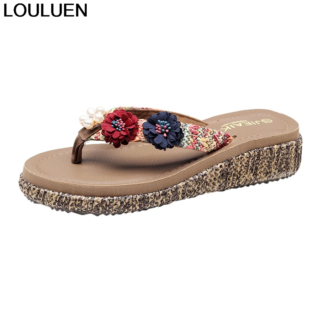 LOULUEN Schuhe Sommer frauen Böhmischen Blumen Wohnungen Sandalen Nicht-Slip Damen Strand Hausschuhe Flip-Flops sapatos feminino 11. MAR.5