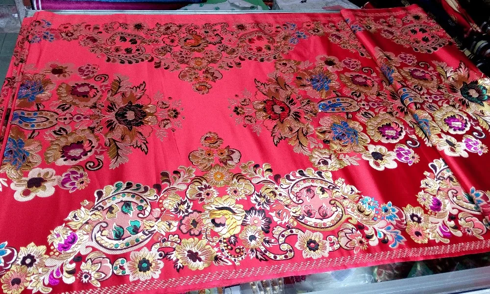Китайская традиционная полиэфирная ткань 75 см шелковая парча cheongsam красная