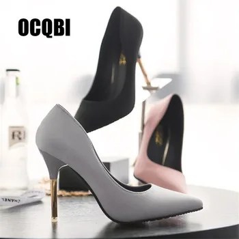

Classic Black Pink Grey Red Bottom Brand Women Shoes Thin Super High Heels Pumps 10cm Silk Pointed Toe Evening Party Dress Pumps