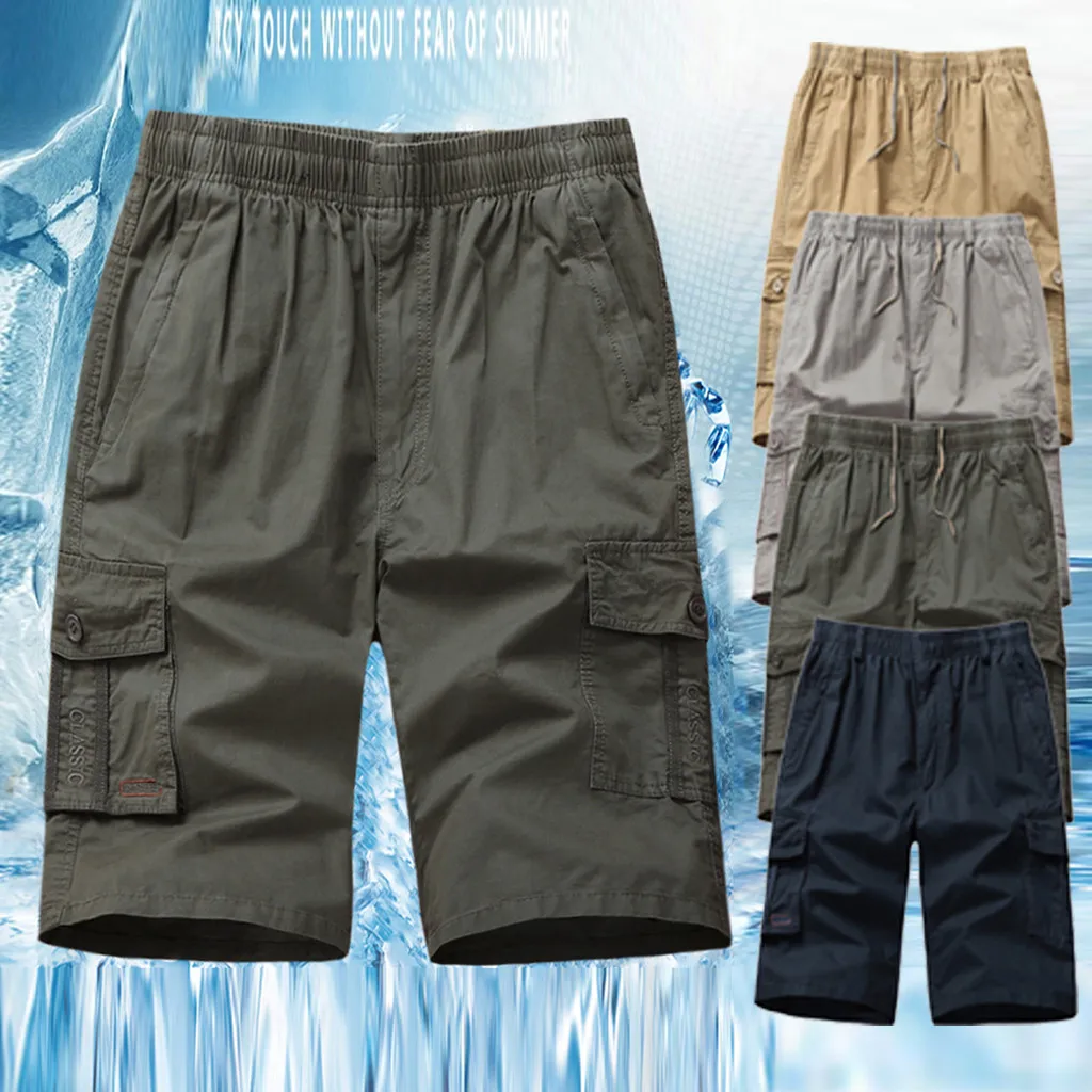 Мужские летние укороченные комбинезоны Пряжка для брюк с молнией прямые свободные модные хлопковые Повседневные Брюки Промытые брюки до икр 5,29