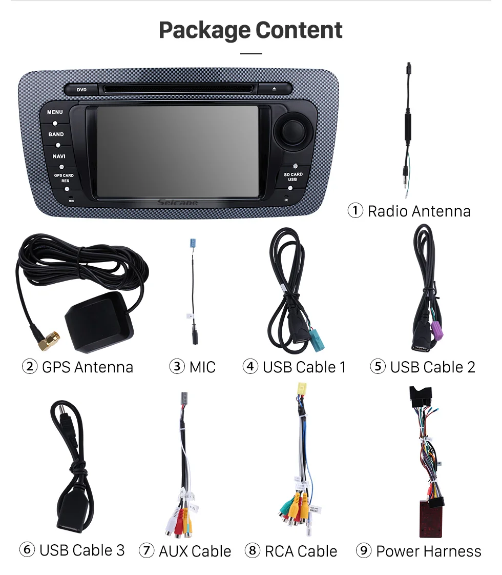 Seicane 2 Din Radio Android 8.0 DVD Player Bluetooth GPS Navigation system for 2009 2010 2011 2012 2013 SEAT IBIZA USB SD IPOD Mirror Link WIFI Stereo Support Steering Wheel Control Rearview Camera DVR
