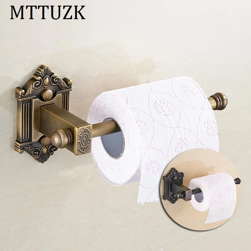 MTTUZK Antique Brass Brushed Wall Mount Bathroom Roll Paper Hanging