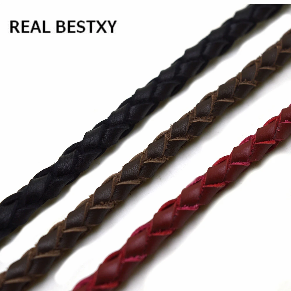 

REAL BESTXY 1m/lot 6mm Genuine Braided Leather Cord Round Leather Thread Rope For DIY Necklace Bracelet Jewelry Making