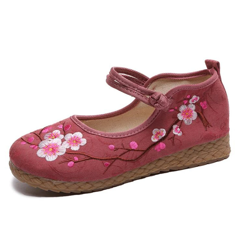 THEAGRANT/ г. весенняя женская обувь на плоской подошве с цветочной вышивкой, Мэри Джейн, пеньковая обувь на низком каблуке, однотонная женская обувь на платформе в национальном стиле, WSS880