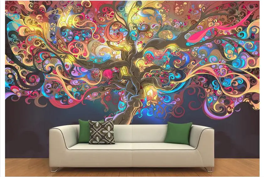 Пользовательские фото обои 3d настенные фрески обои цвет Магия света стена с изображением дерева картины Настенные обои украшения дома