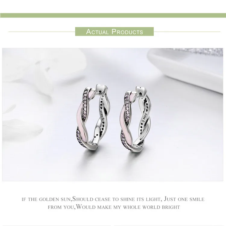 WOSTU подлинные 925 пробы серебряные розовые и прозрачные CZ Twist Of Fate серьги-кольца для женщин модные серьги ювелирные изделия BKE297