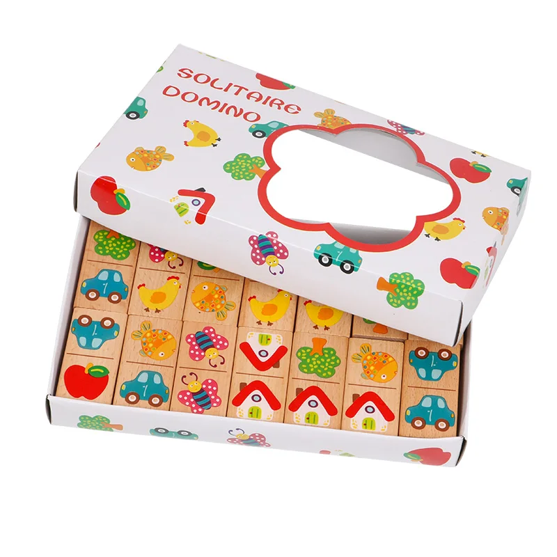 Candywood 28 шт./лот высокое качество бука Детские деревянные игрушки детский сад домино образовательные головоломки для детей игрушки - Цвет: Белый