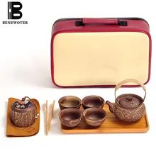 Быстрая чашка портативная уличная Китайская традиционная Античная грубая керамика чайный горшок чайная чашка хранение Чая бамбуковый чайный лоток с сумкой для путешествий