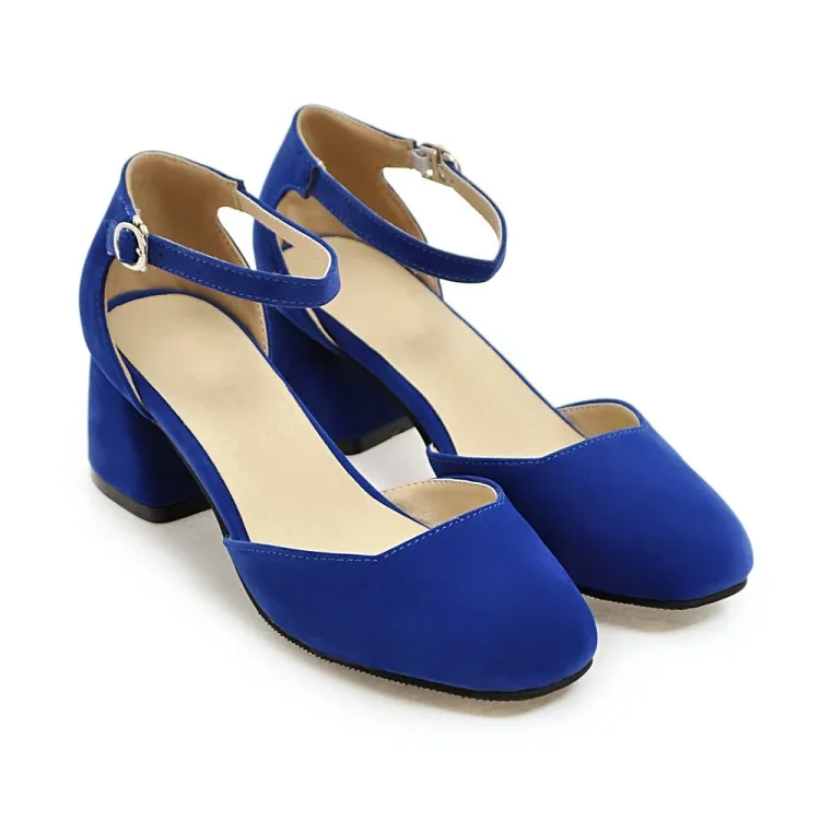 Для женщин Туфли-лодочки на среднем каблуке, флок квадратный носок Пряжка новые летние Последняя Мода Повседневное Свадебная деловая модельная одежда черный, красный синий - Цвет: blue