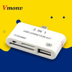 Lecteur de cartes Flash USB 2.0 OTG 3 en 1, haute vitesse, lecteur de cartes mémoire universel TF/SD/MMC OTG, en tête d'extension de téléphone 