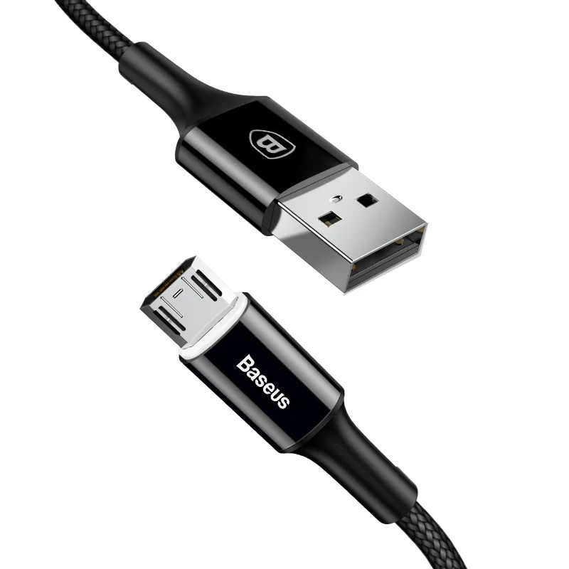 Двусторонний Micro USB кабель Baseus для samsung S7 светодиодный зарядный кабель Micro usb для мобильного телефона Xiaomi Redmi 4X Note 4 - Цвет: BLACK