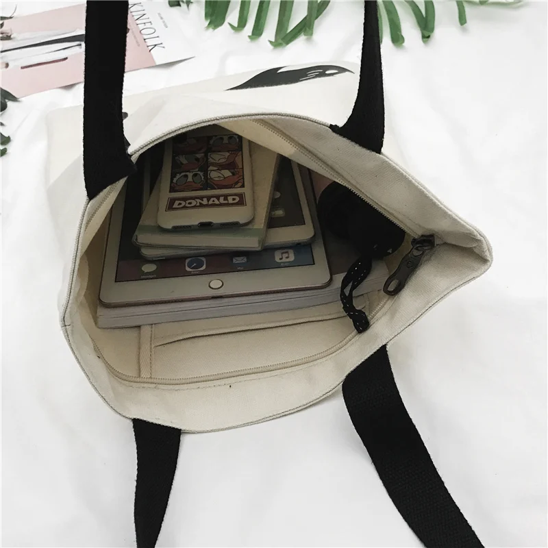 JANESPRI Fashion Women Canvas Handbag Girls Cute Cat Printed Travel Shoulder Bags Causal Lady Handbags Female Shoulder Tote BagsIMG_7104