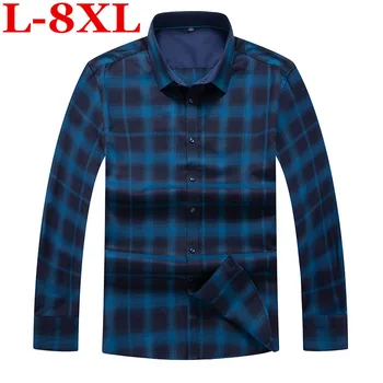

big size 8XL 7XL 6XL 2018 Autumn New Plaid Shirt Men Long Sleeve Slim Fit Imported Clothing Pure Cotton High Quality Plus Size