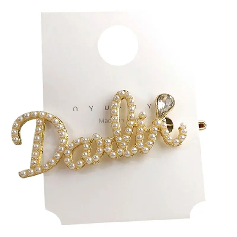 

Minimalist Imitation Pearl Handwriting Letters Frog Bobby Pins Ladies Luxury Faux Diamond Side Bangs Hair Clip Ponytail Barrette