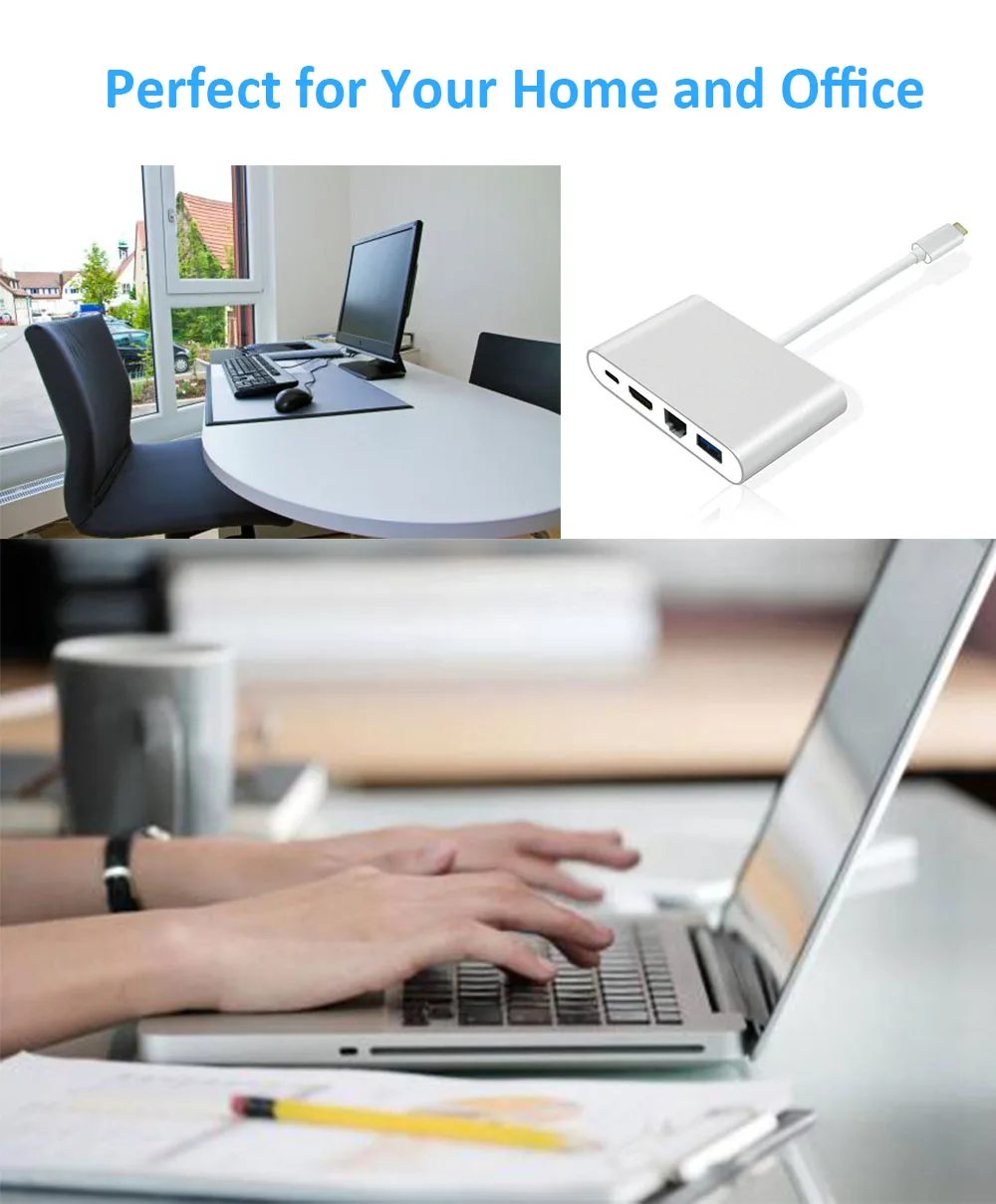 KuWFi гигабитный адаптер Ethernet многопортовый адаптер USB 3,1 тип-c к HDMI+ USB3.0+ RJ45+ USB C адаптер USB3.1 PD порт 4K type C