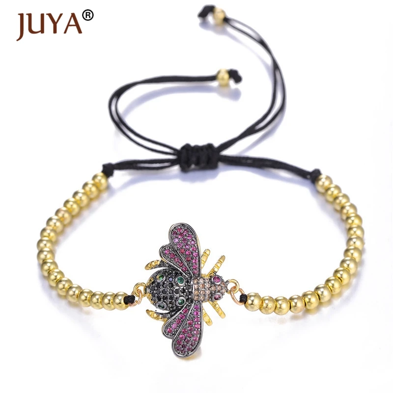 

Cute Cubic Zirconia Bee Charm Bracelets for Women Gold Beaded Chain Insect Bee Bracelet Bangle Adjustable Femme Jewelry Gift