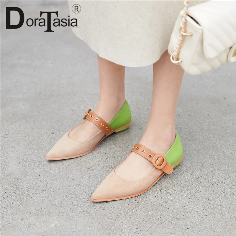 

DoraTasia 2019 Early Spring New Fresh Patchwork Mary Janes Pumps Genuine Leather Suede Low Heels Shoes Woman 33-40