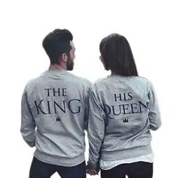 Модные пары кофты печать Король Королева с длинными рукавами толстовки для влюбленных Толстовка Для мужчин и Для женщин пуловеры S3