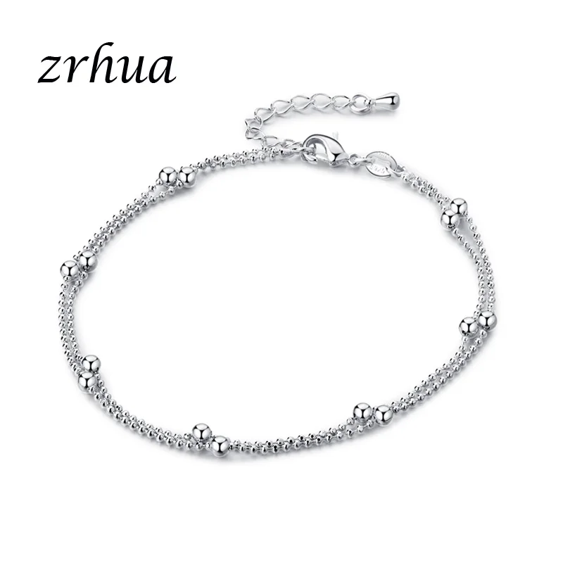 ZRHUA миниатюрный браслет для ног серебряные бусины 925 пробы многослойная цепочка