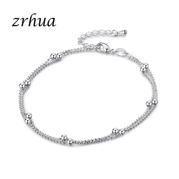 

ZRHUA Tiny 925 Sterling Silver Beads Multilayer Chain Anklet for Women Girls Friend Foot Jewelry leg bracelet Bijoux