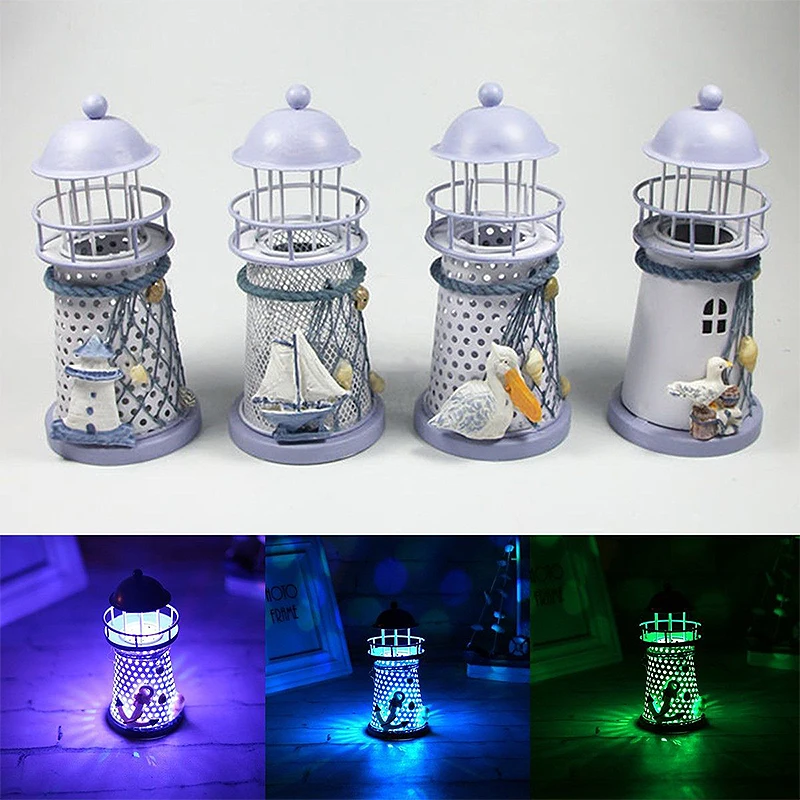 Fashion Lighthouse Iron Model Candle Holder Nautical Beach Ship Boat Design Candles Holder Home Garden Decors