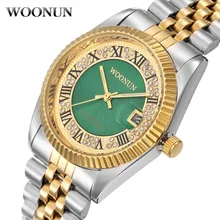 WOONUN Top Brand Logo Luxury Gold Watches Men Silver Gold Steel Band Analog Quartz Date Rhinestone Diamond Watches For Men Reloj WOONUN Top Brand Logo Luxury Gold Watches Men Silver Gold Steel Band Analog Quartz Date Rhinestone Diamond Watches For Men Reloj