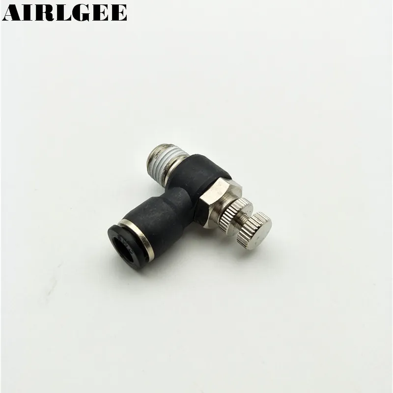 

1/4" PT Male Thread 8mm One Touch Connect Tube Throttle Valve Speed Controller Pneumatic Fitting Black