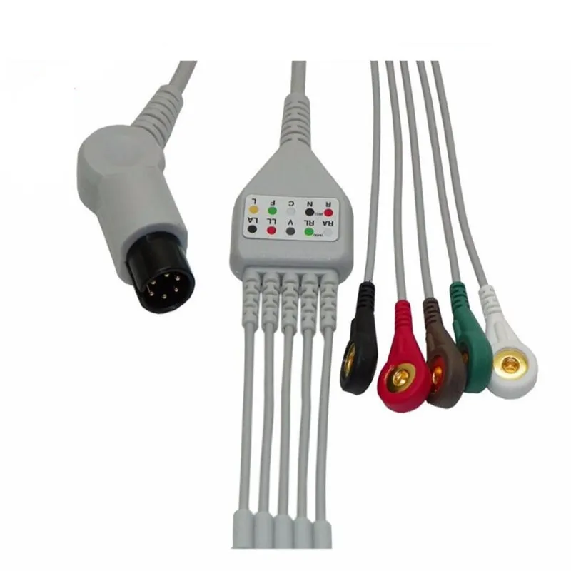 Mindray Goldway Edan 모니터용 ECG 리드 와이어, 환자 모니터 ECG 케이블, 스냅 엔드 TPU,AHA, 1 개, 5 개 리드, 무료 배송