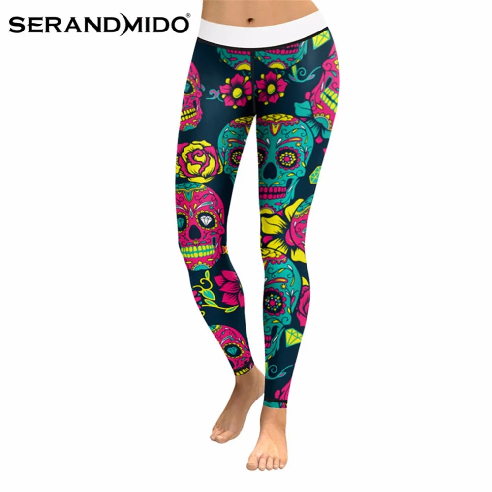 SERANDMIDO Printed Women Leggings Ghost Skull Pumpkin Palm Styles 2017