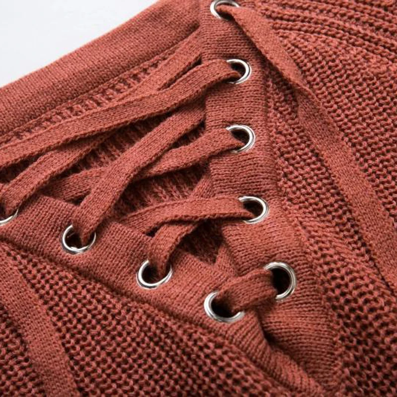 Модный свободный свитер с завязками, женский сексуальный короткий вязаный пуловер с v-образным вырезом, женские топы