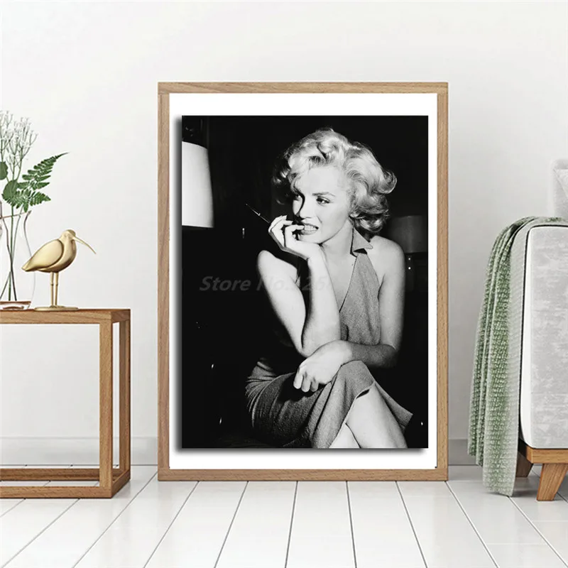 Мэрилин Монро, черно-белые HD обои, Картина на холсте, принт для гостиной, домашний декор, Современное украшение на стену, живопись маслом, плакат, произведение искусства